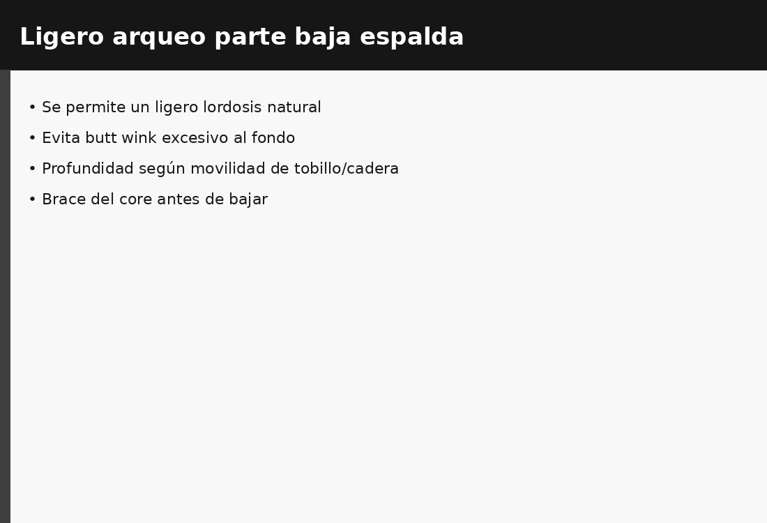 Arqueo parte baja espalda sentadilla