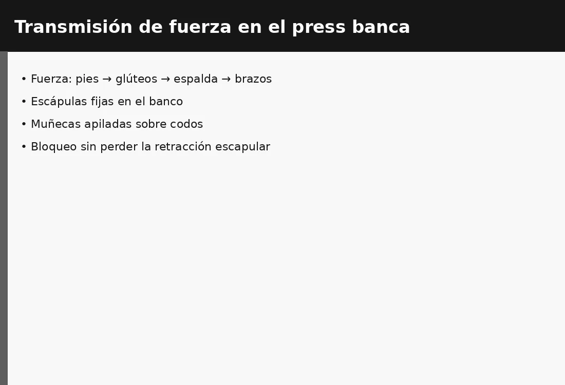 Posicionamiento y rango de movimiento en el press de banca
