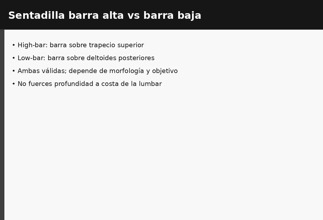 Sentadilla trasera barra alta y sentadilla trasera barra baja